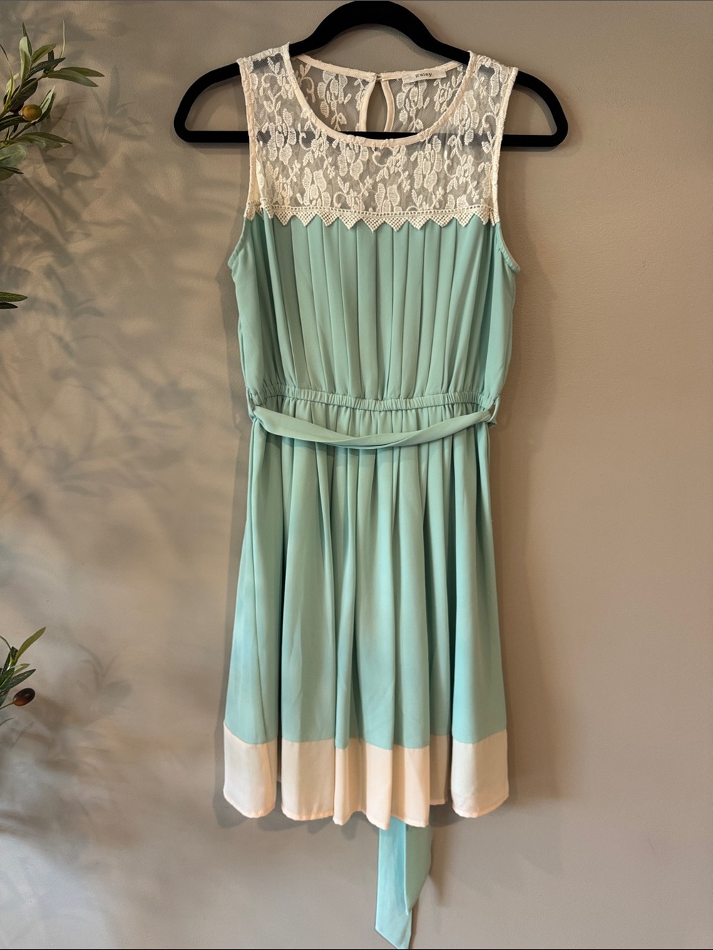 Esley Mint and Cream Lace Yoke Midi Dress